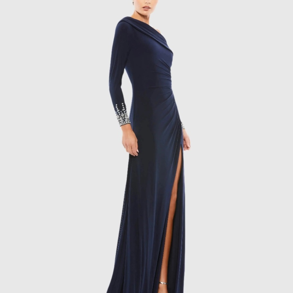 NWOT Mac Duggal Beaded Cuff Drop Shoulder Faux Wrap Gown Size 14 - Picture 5 of 8